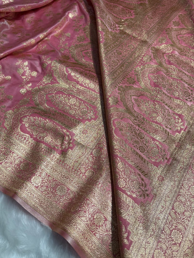 Banarasi Baby Pink Cross Jaal Satin Silk Saree SS11