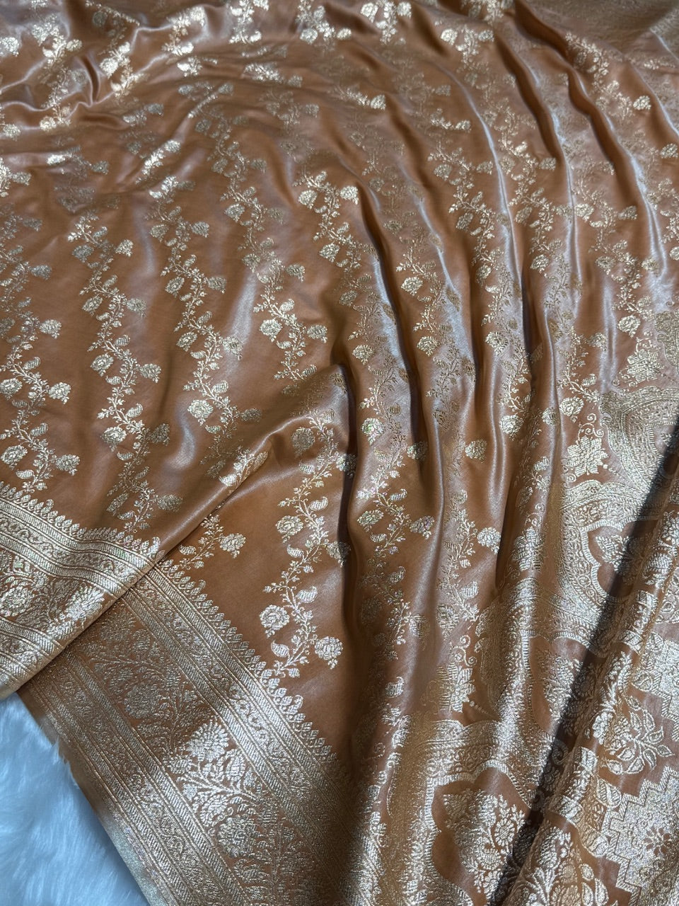 Banarasi Chiku Cross Jaal Satin Silk Saree SS11