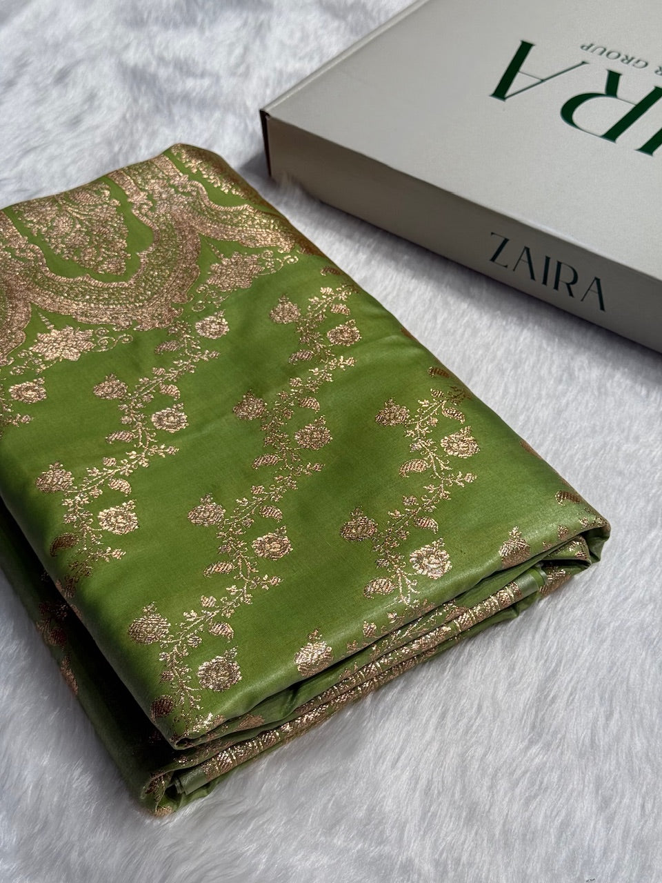 Banarasi Light Pista Cross Jaal Satin Silk Saree SS11