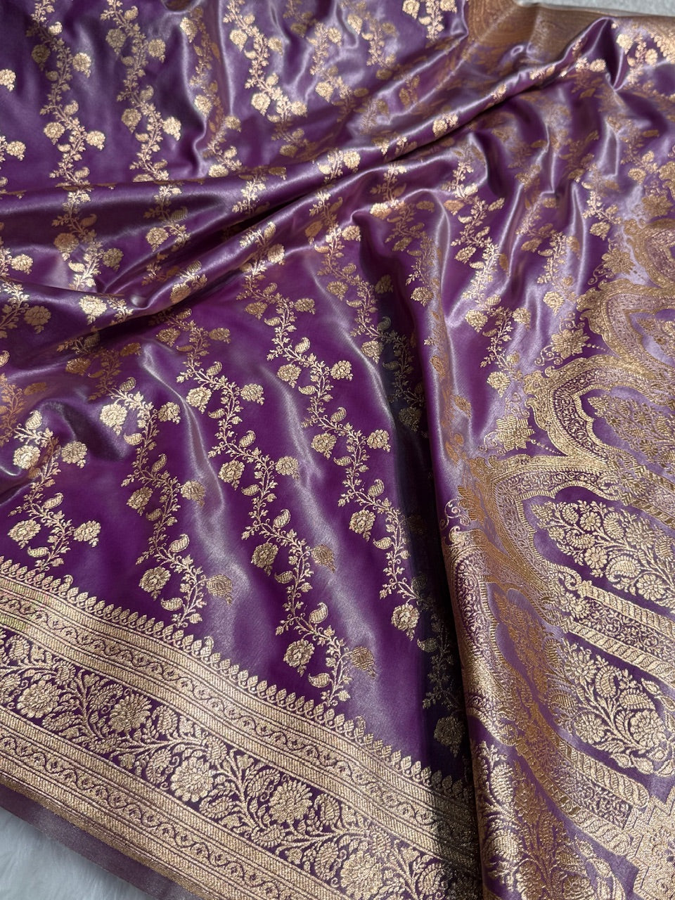Banarasi Lavender Cross Jaal Satin Silk Saree SS11