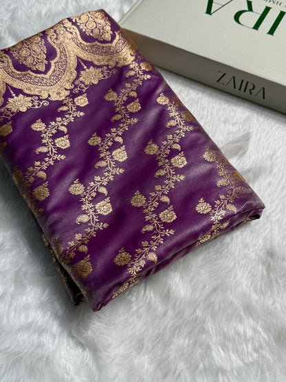 Banarasi Lavender Cross Jaal Satin Silk Saree SS11