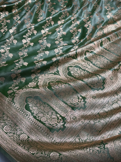 Banarasi Light Mehandi Cross Jaal Satin Silk Saree SS11