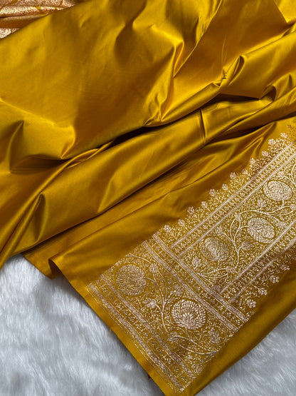 Black - Lemon Mustard Banarasi Boota Katan Silk Saree