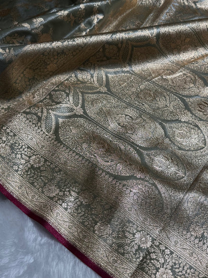 Satin Silk Jaal in Greyish Mehendi Shades SS14