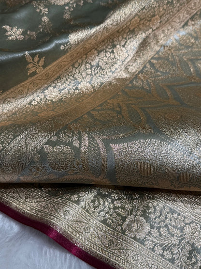 Satin Silk Jaal in Greyish Mehendi Shades SS14