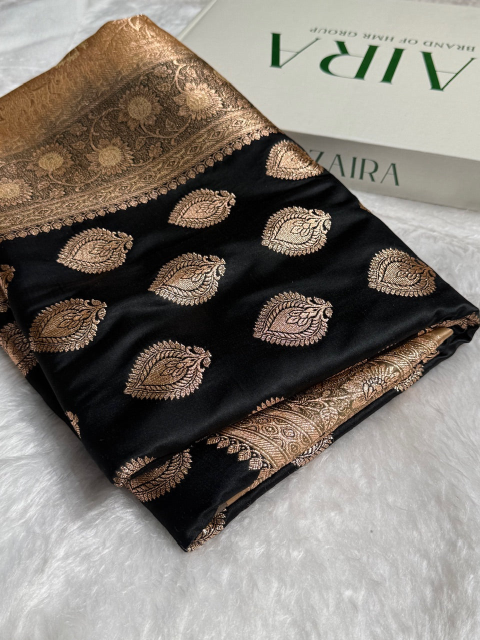 Black with Tusser Banarasi Boota Katan Silk Saree