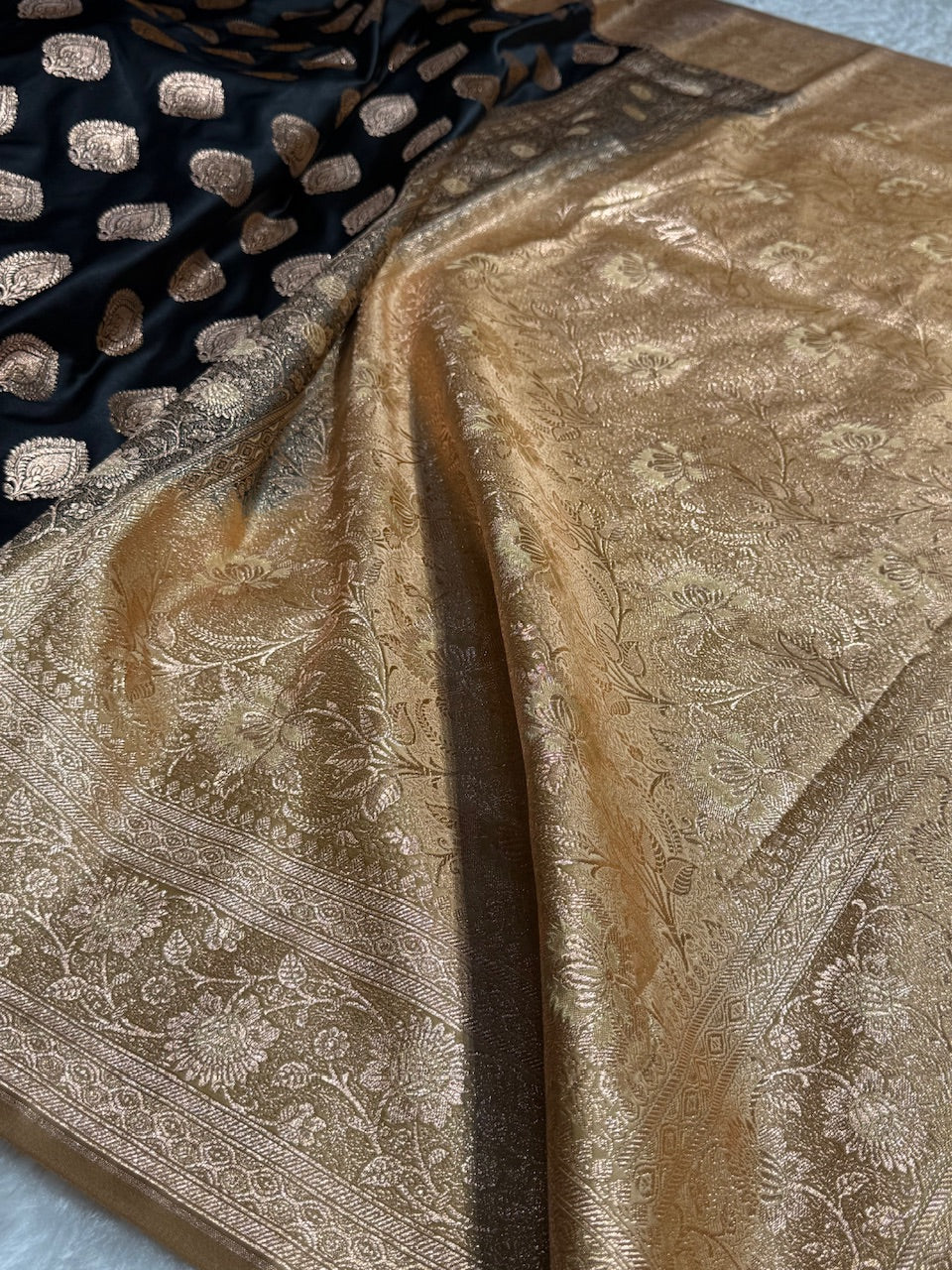 Black with Tusser Banarasi Boota Katan Silk Saree