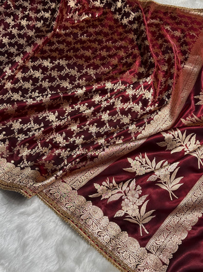 Light Wight Satin Silk Jaal in Maroon Shades with Gota Patti SSGP16