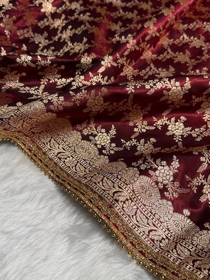 Light Wight Satin Silk Jaal in Maroon Shades with Gota Patti SSGP16