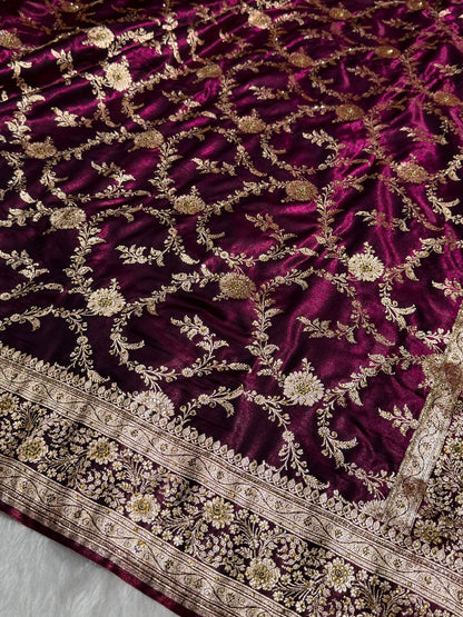 Light Weight Wine Satin Silk Saree with Swarovski work BSS14