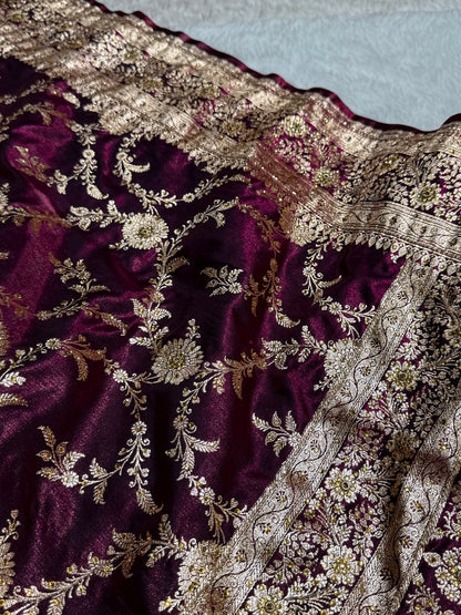 Light Weight Wine Satin Silk Saree with Swarovski work BSS14