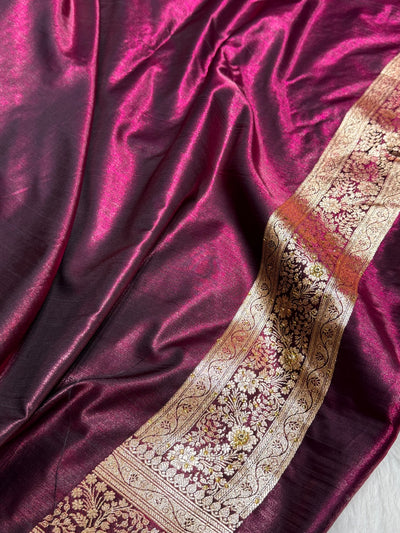 Light Weight Wine Satin Silk Saree with Ari & Stone work BSS14