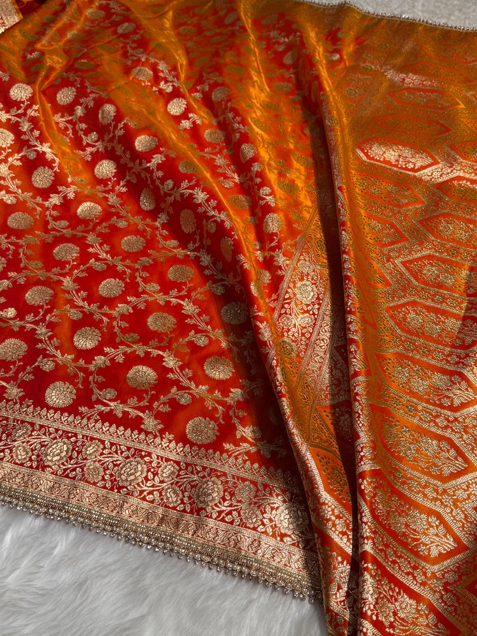 Orange Gold Satin Silk Saree with Gota Patti SSGP15