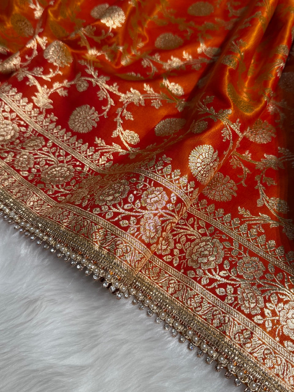 Orange Gold Satin Silk Saree with Gota Patti SSGP15