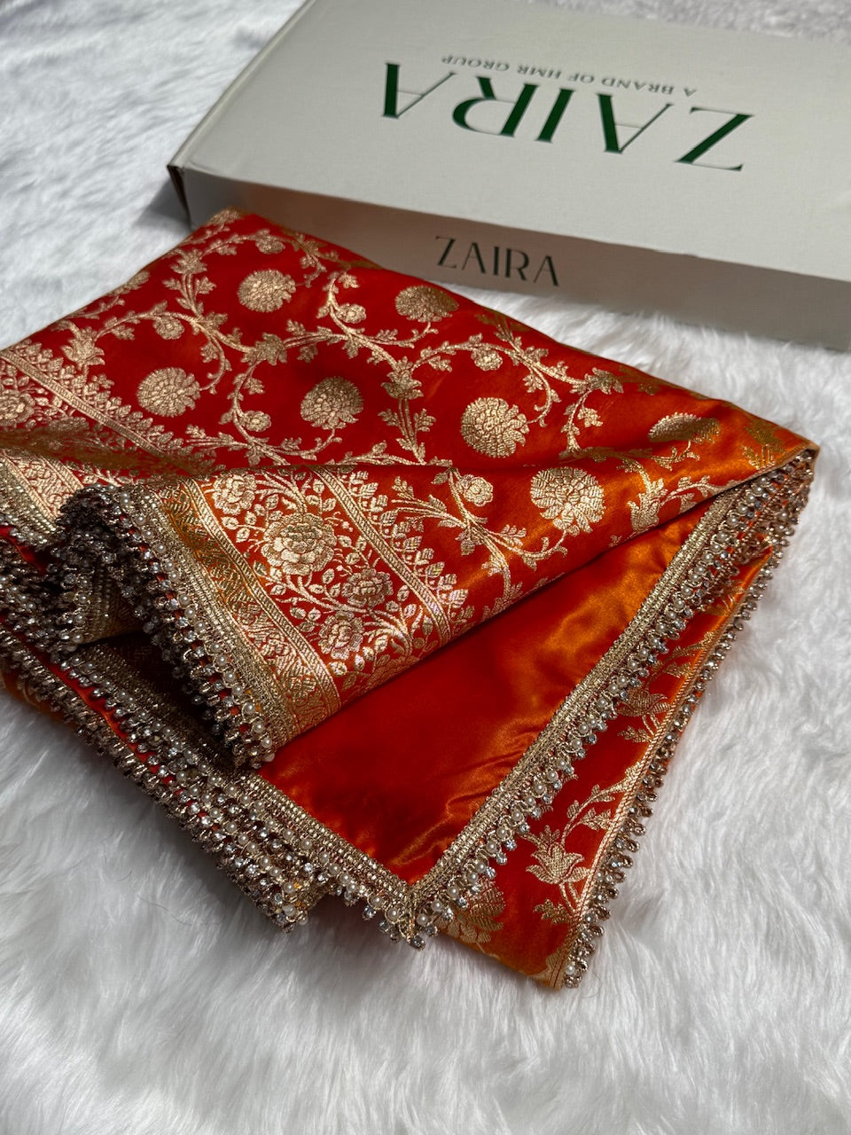 Orange Gold Satin Silk Saree with Gota Patti SSGP15