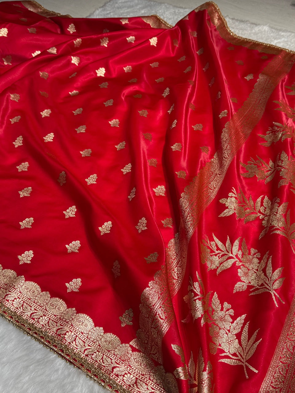 Red Shades Booti Satin Silk Saree with gotta patti SSGP07