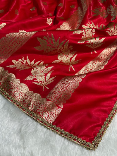 Red Shades Booti Satin Silk Saree with gotta patti SSGP07