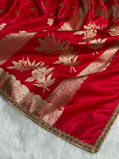 Red Shades Booti Satin Silk Saree with gotta patti SSGP07