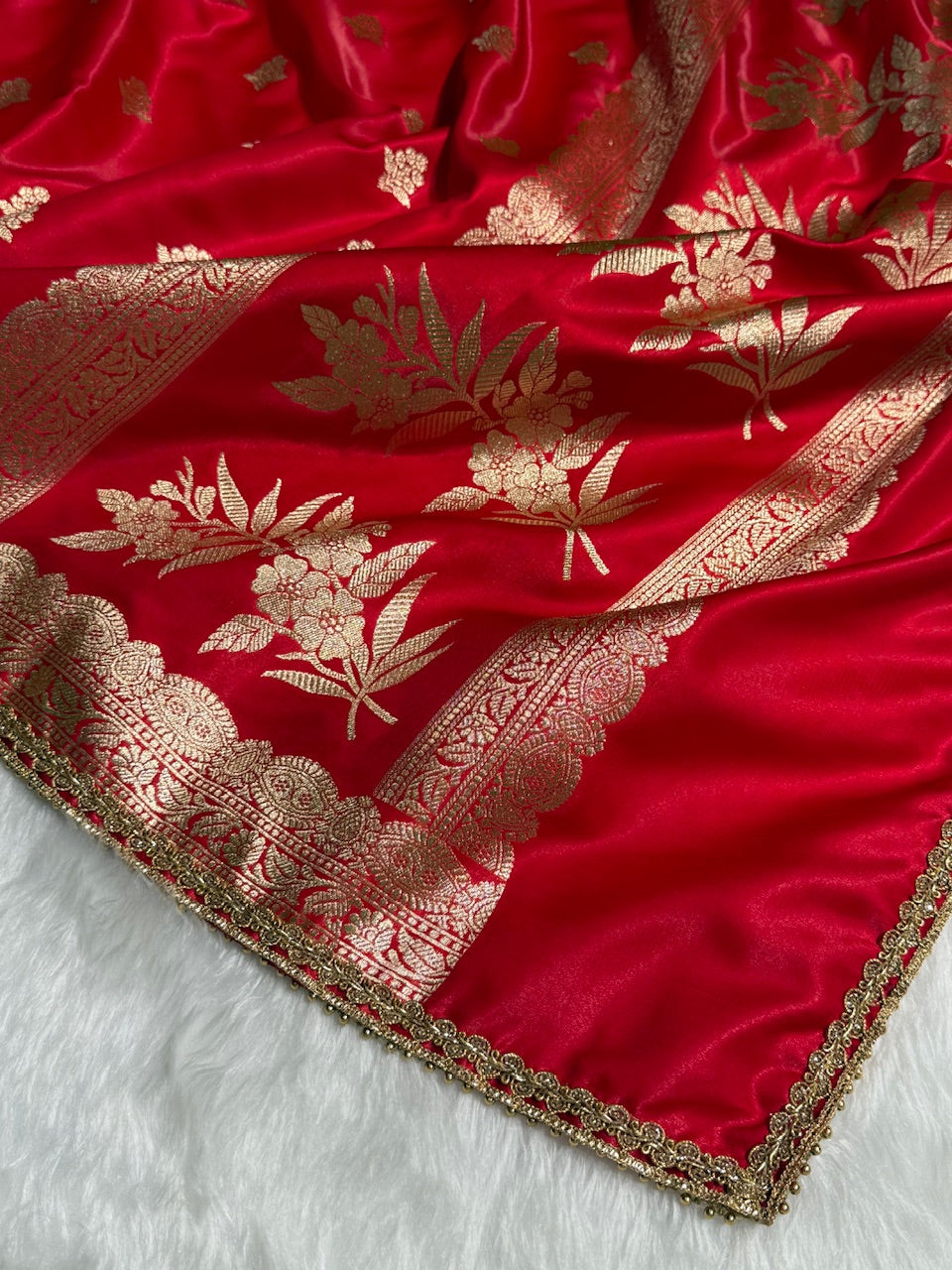 Red Shades Booti Satin Silk Saree with gotta patti SSGP07
