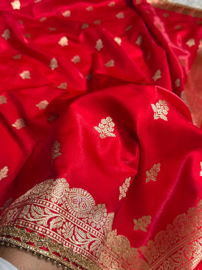 Red Shades Booti Satin Silk Saree with gotta patti SSGP07