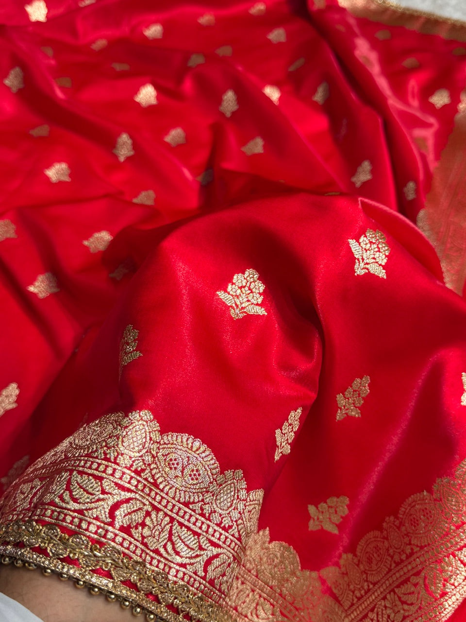 Red Shades Booti Satin Silk Saree with gotta patti SSGP07