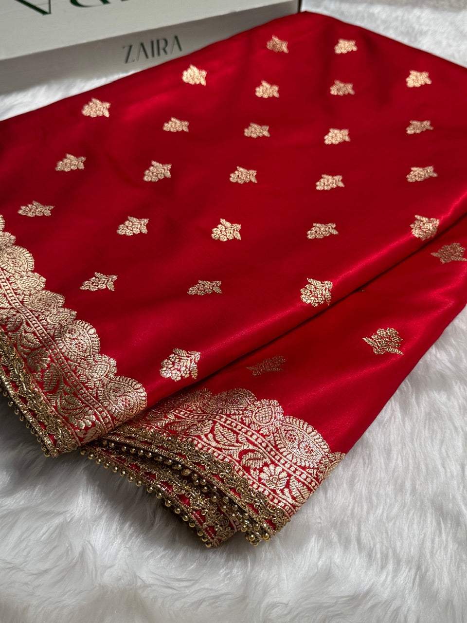 Red Shades Booti Satin Silk Saree with gotta patti SSGP07