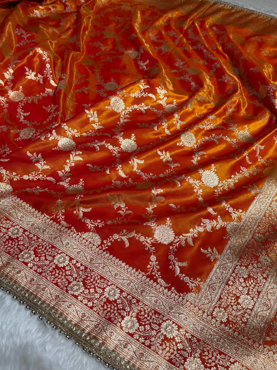Satin Silk Jaal in Gold Shades With Gota Patti SSGP14