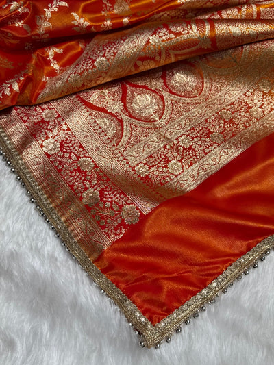 Satin Silk Jaal in Gold Shades With Gota Patti SSGP14