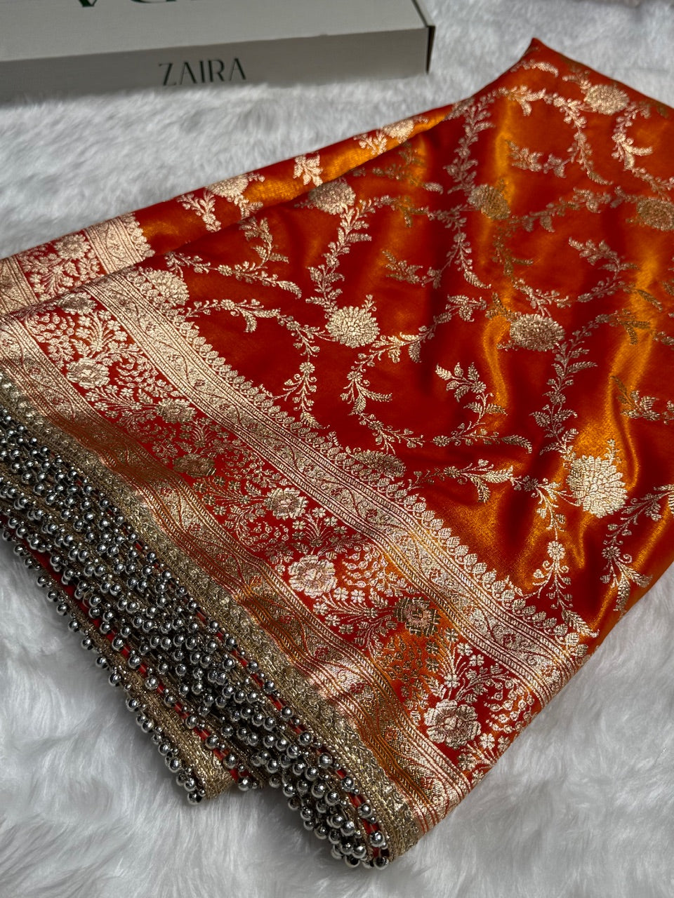 Satin Silk Jaal in Gold Shades With Gota Patti SSGP14