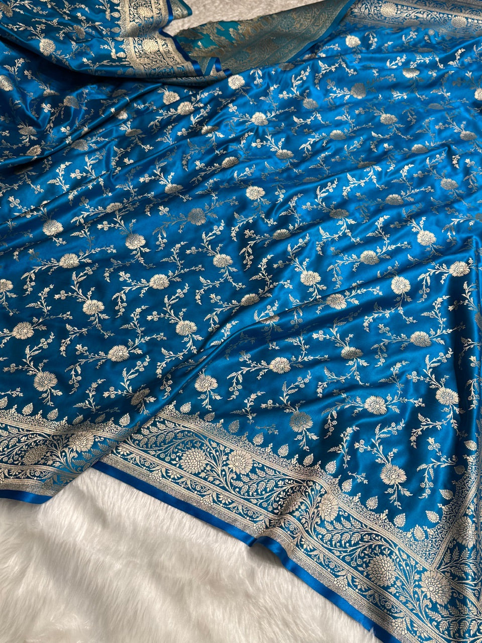Firozy Banarasi Jaal Katan Silk Saree