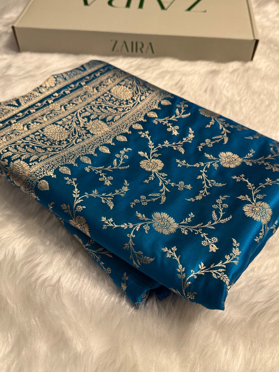 Firozy Banarasi Jaal Katan Silk Saree