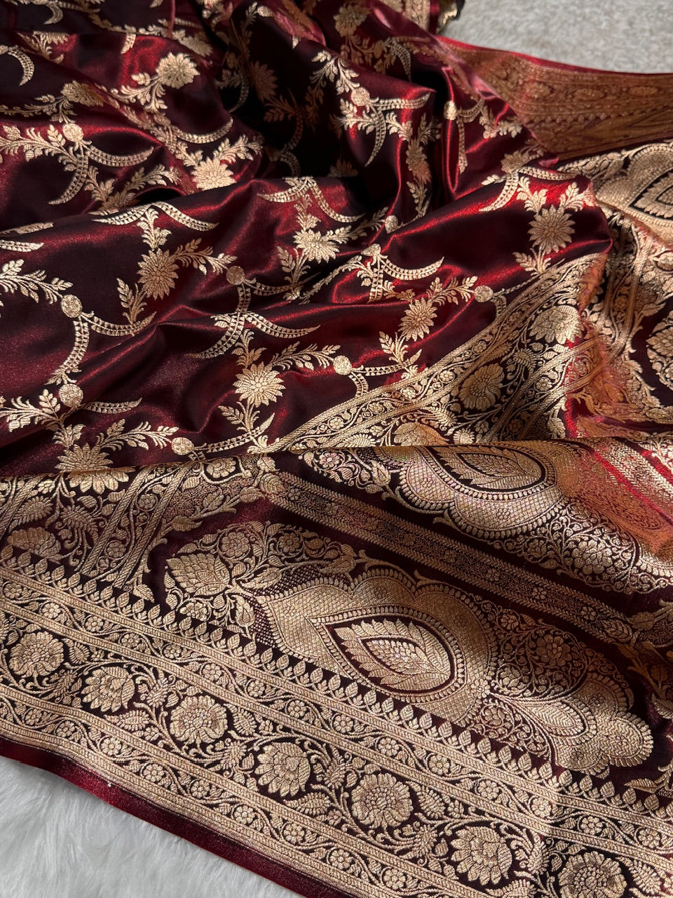 Satin Silk Banarasi Jaal In Maroon Shades SS18