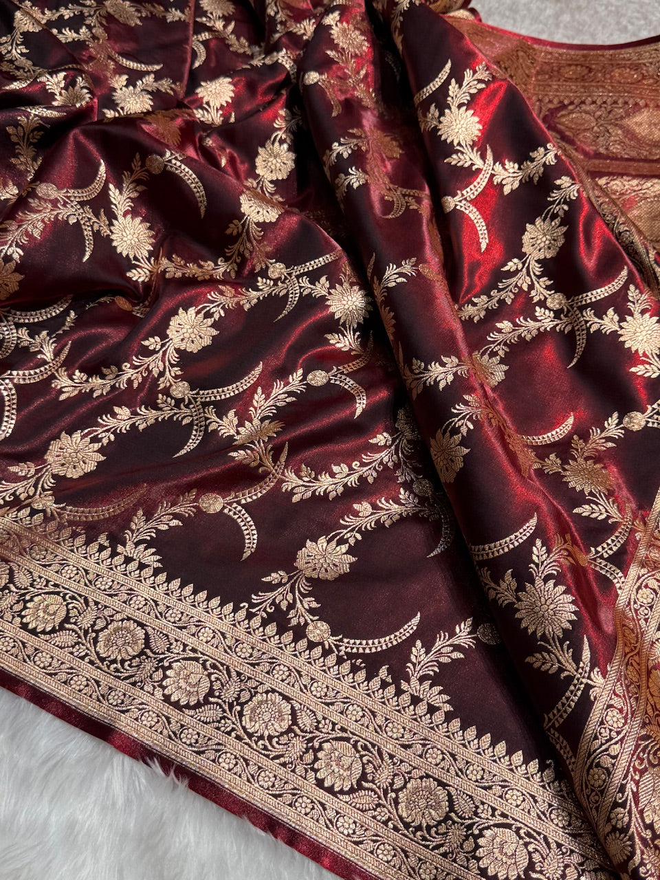 Satin Silk Banarasi Jaal In Maroon Shades SS18
