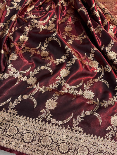 Satin Silk Banarasi Jaal In Maroon Shades SS18