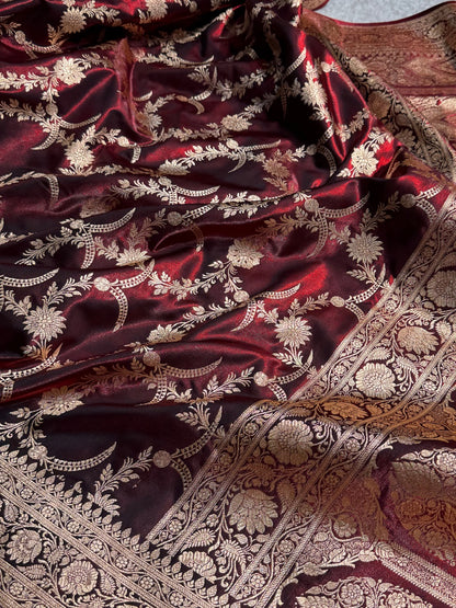 Satin Silk Banarasi Jaal In Maroon Shades SS18