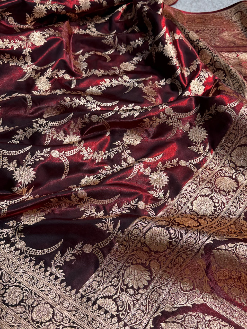 Satin Silk Banarasi Jaal In Maroon Shades SS18