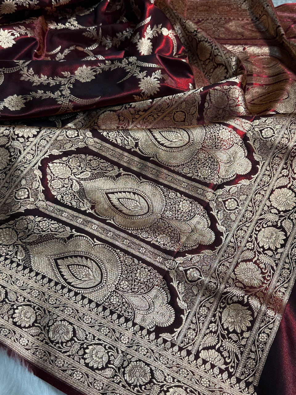 Satin Silk Banarasi Jaal In Maroon Shades SS18