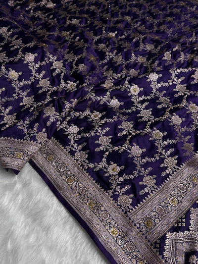Bridal Purple Floral Jaal Mashru Silk Saree with Swarouvski Work