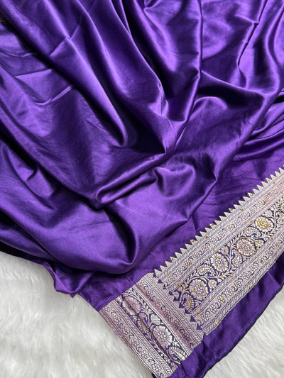 Bridal Purple Floral Jaal Mashru Silk Saree with Swarouvski Work
