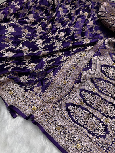 Bridal Purple Floral Jaal Mashru Silk Saree with Swarouvski Work