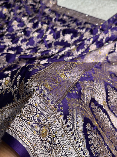 Bridal Purple Floral Jaal Mashru Silk Saree with Swarouvski Work