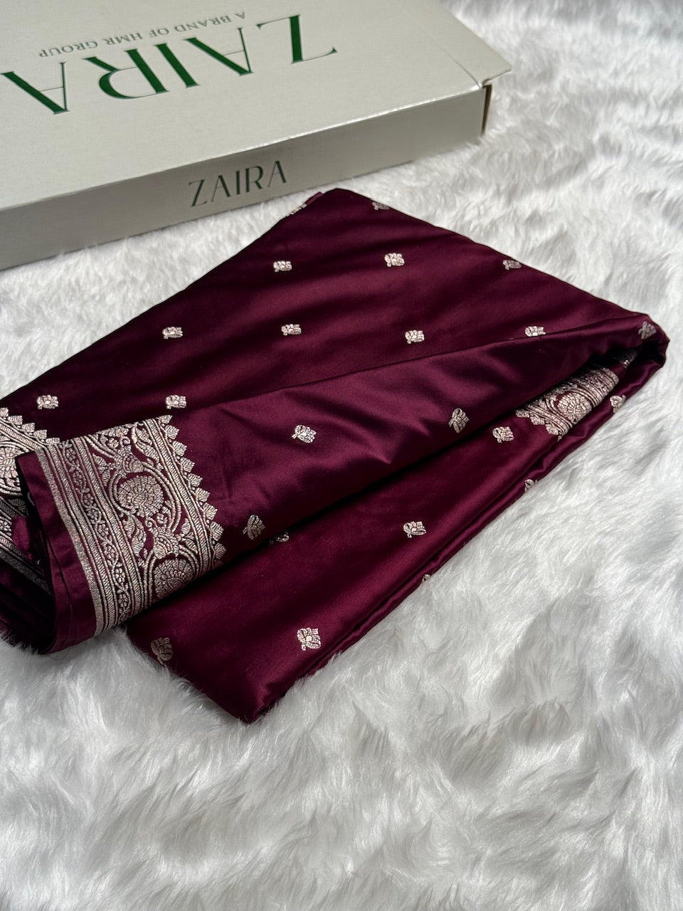 Banarasi Garnet Booti Mashru Silk Saree