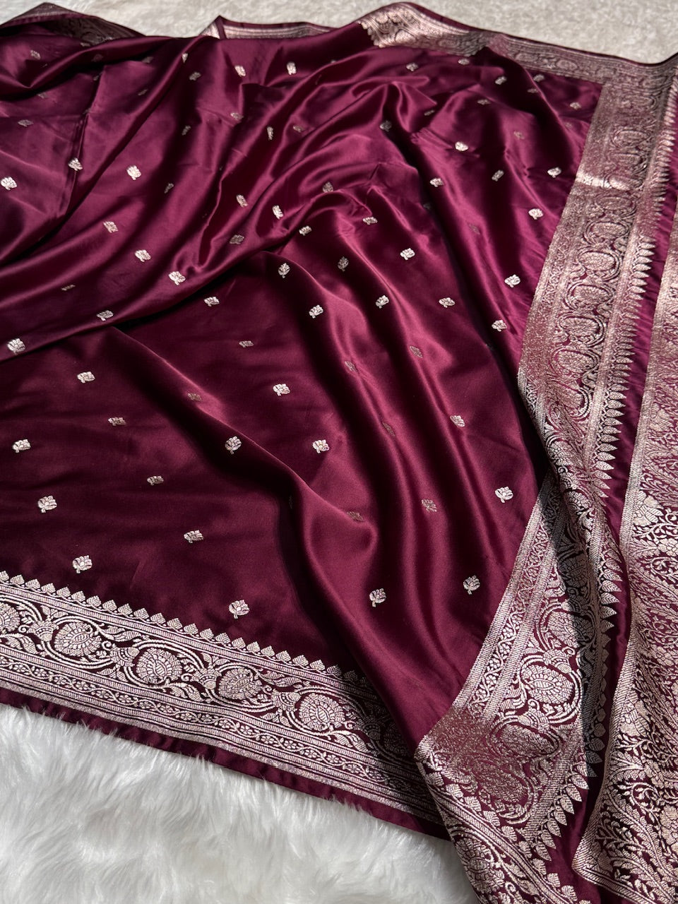 Banarasi Garnet Booti Mashru Silk Saree