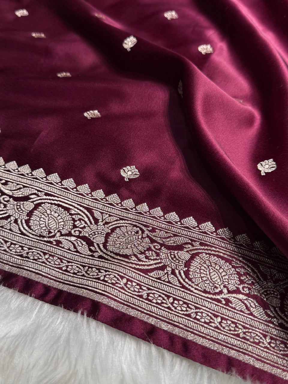 Banarasi Garnet Booti Mashru Silk Saree
