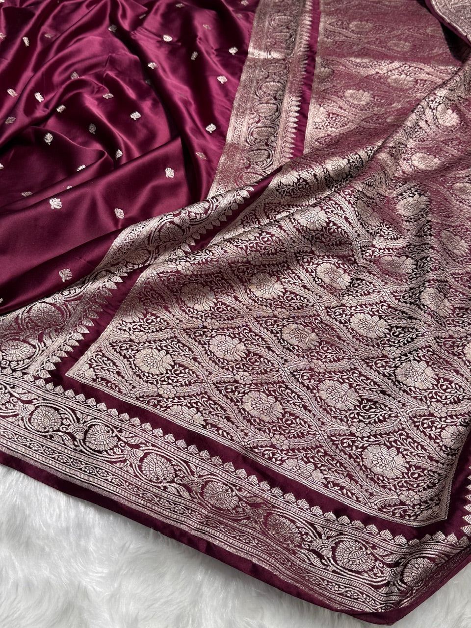 Banarasi Garnet Booti Mashru Silk Saree
