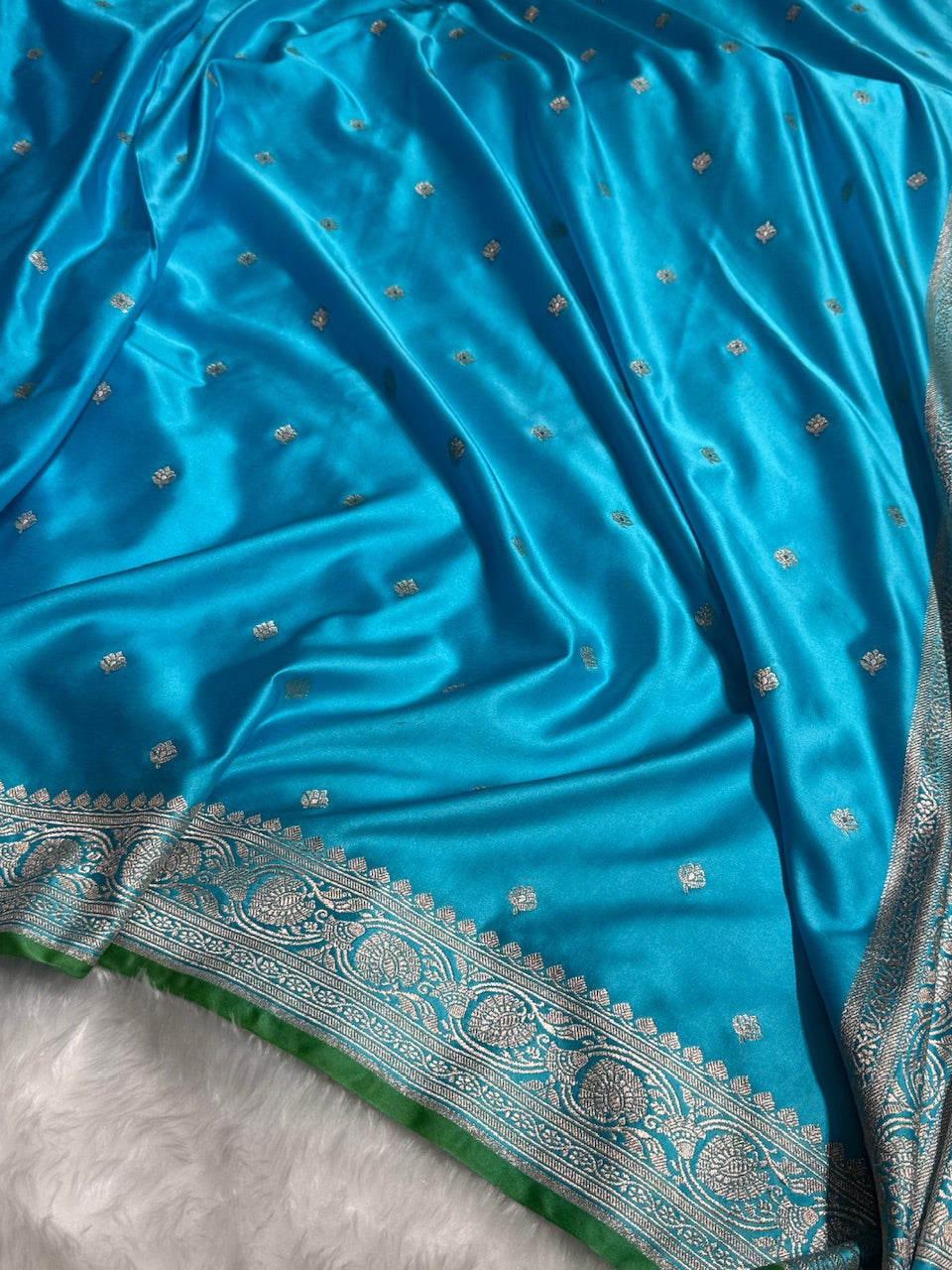 Banarasi Firozy Booti Mashru Silk Saree