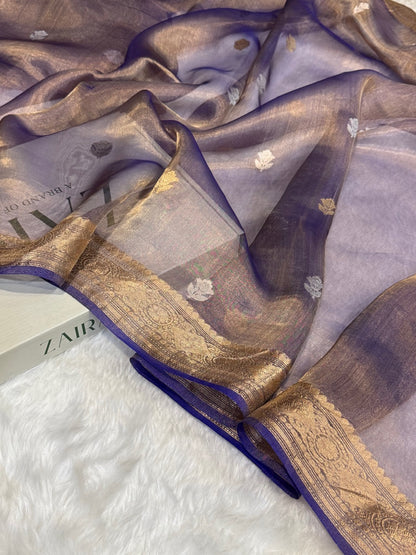 Royal Blue Floral Shades Pure Tissue Handloom Silk Saree PT-23