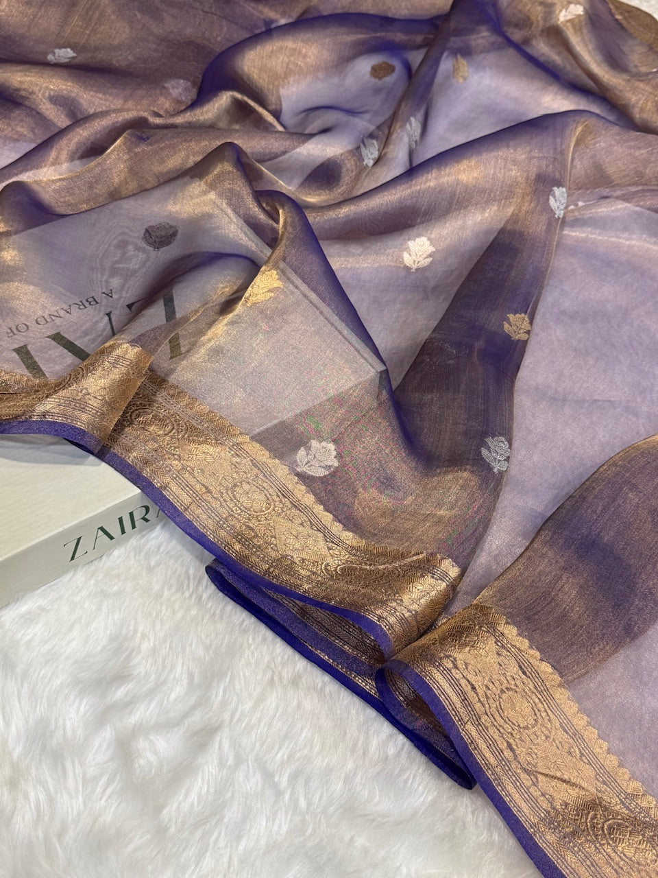 Royal Blue Floral Shades Pure Tissue Handloom Silk Saree PT-23
