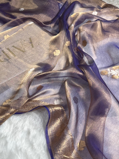 Royal Blue Floral Shades Pure Tissue Handloom Silk Saree PT-23