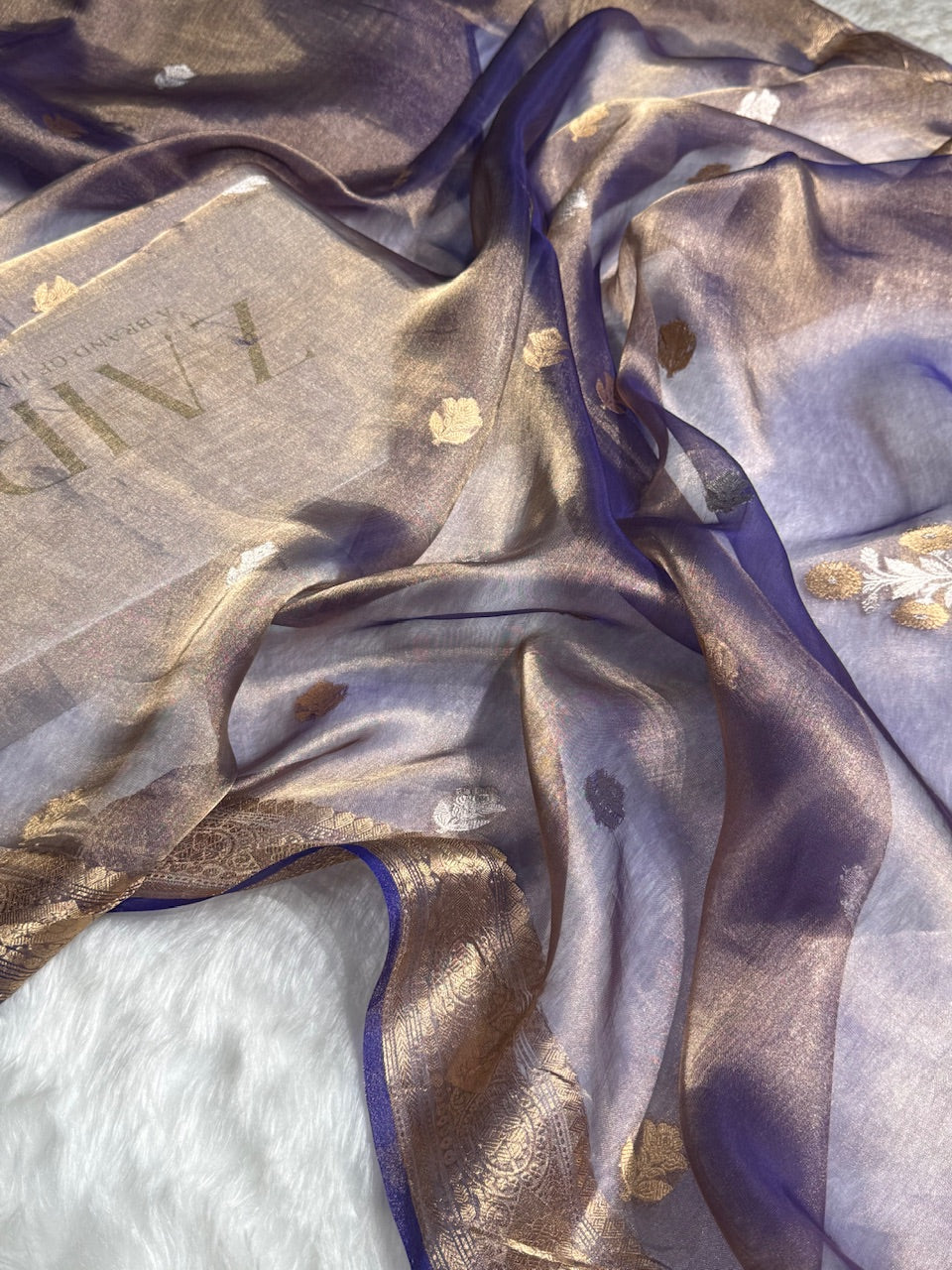 Royal Blue Floral Shades Pure Tissue Handloom Silk Saree PT-23